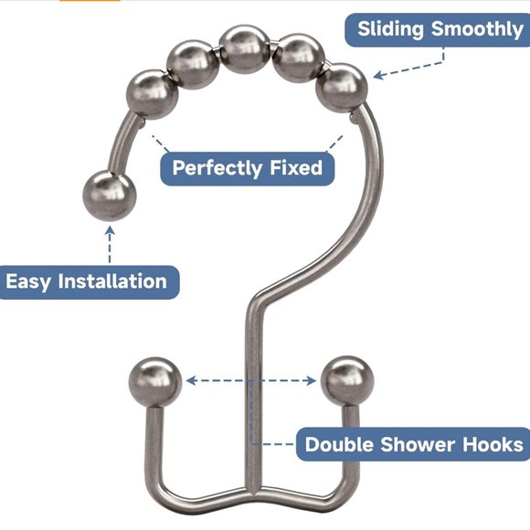 Metal Shower Curtain Hooks (12 ct, New) - Picture 2 of 6